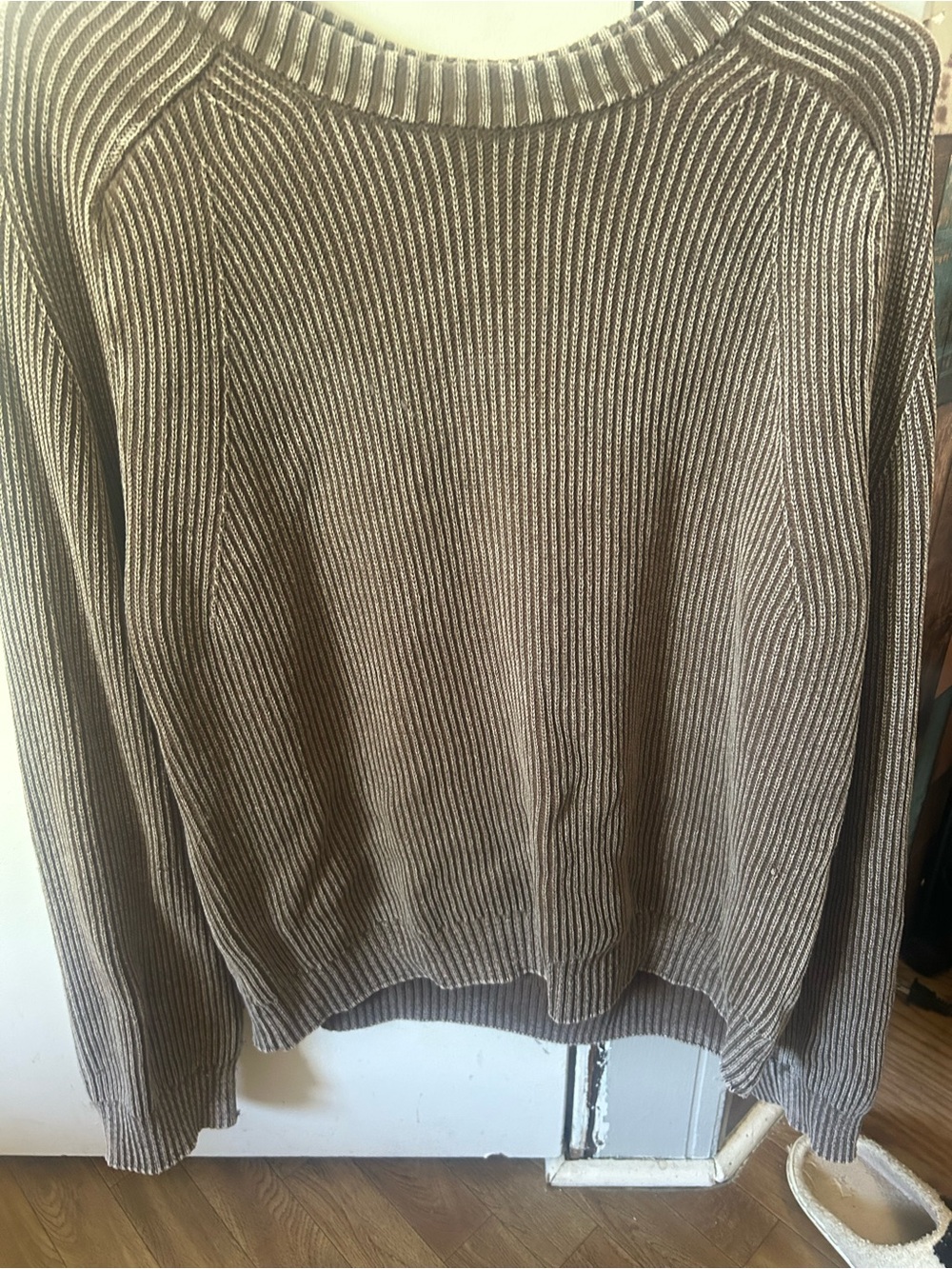 Zara Women's Striped Crewneck Sweater in Taupe and Cream